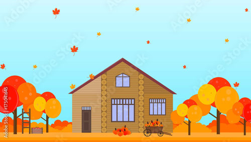 Farm house in autumn season background Vector illustrations