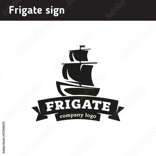 Logo in the form of a frigate, in retro style