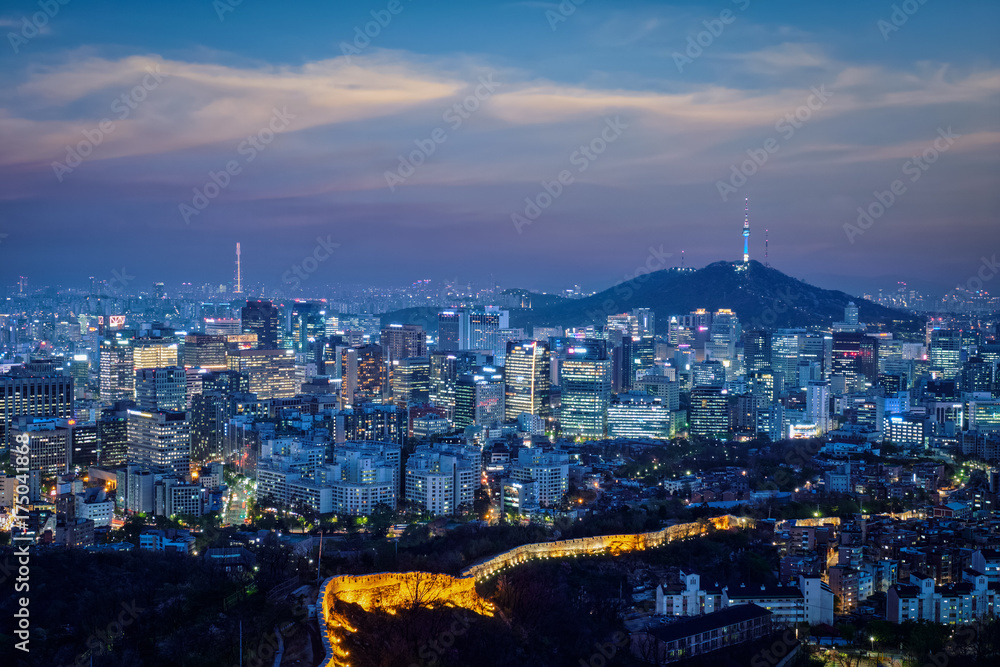 Seoul skyline in the night, South Korea.