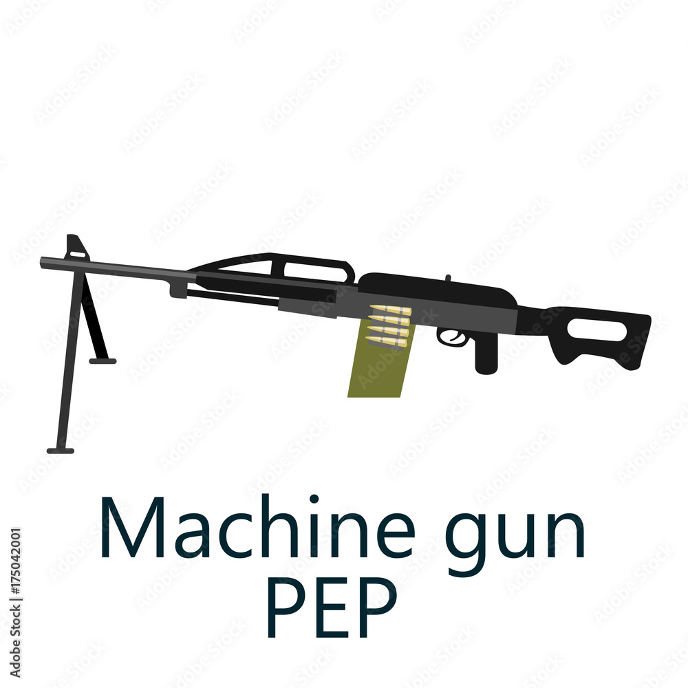 Layered vector illustration of Machine Gun PEP, military weapon automatic machinegun Layered vector illustration of Machine Gun PEP, military weapon automatic machinegun