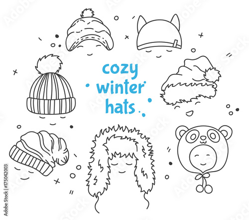Cozy winter hats, vector illustration