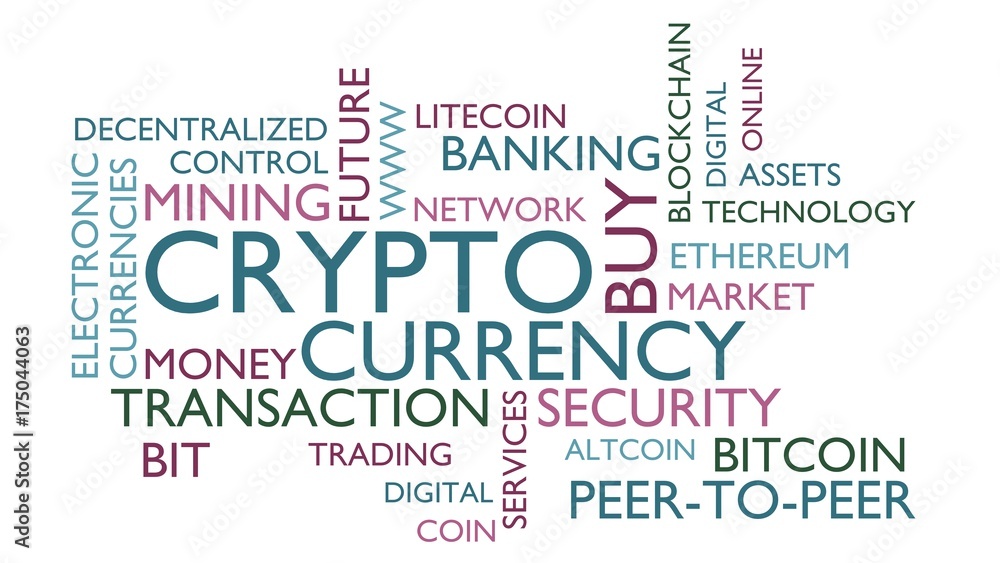 Obraz premium Crypto currency word tag cloud. 3D rendering, white variant.
