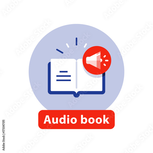Listen literature, audio book flat icon, opened book, vector illustration