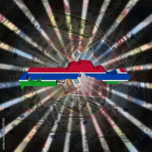 The Gambia map flag on currency burst illustration © Stephen Finn