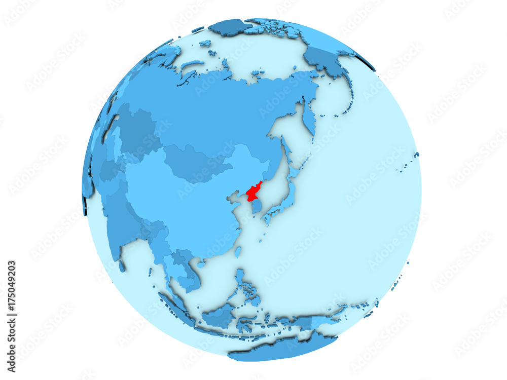 North Korea on blue globe isolated North Korea on blue globe isolated