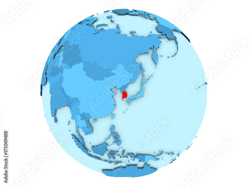 South Korea on blue globe isolated