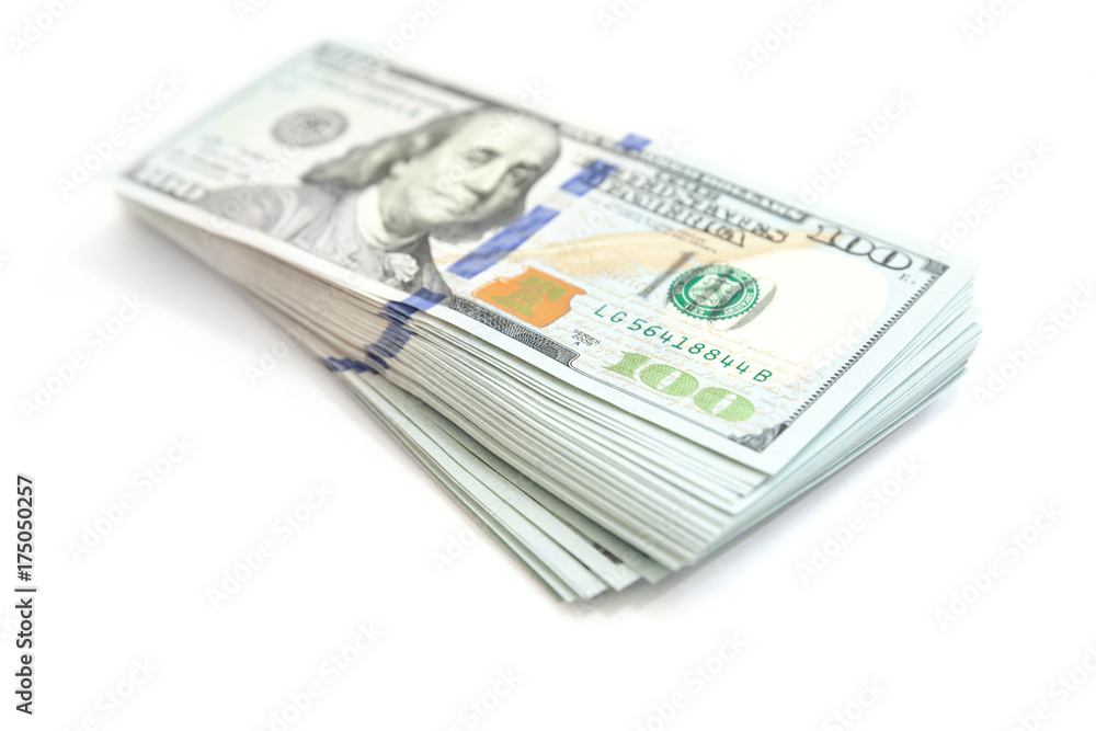 Bundle of US 100 Dollars isolated on white Bundle of US 100 Dollars isolated on white