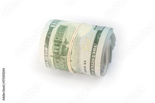 Roll of One Hundred Dollars isolated on white