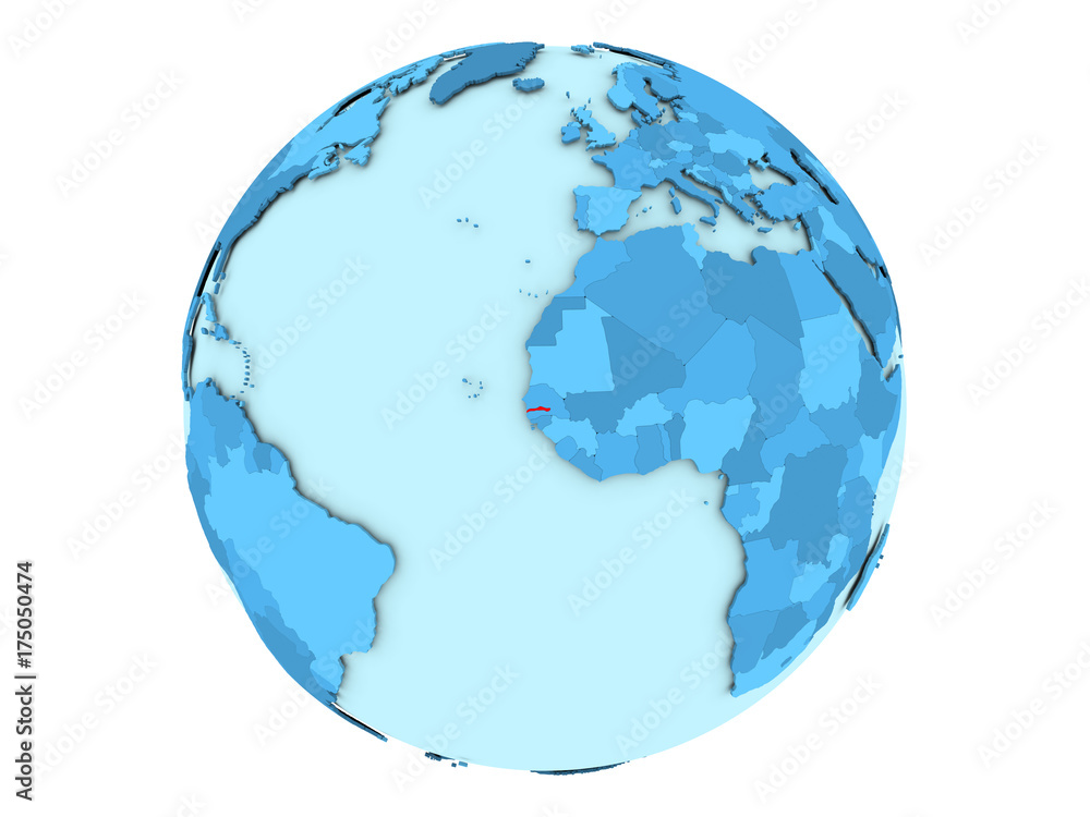 Gambia on blue globe isolated