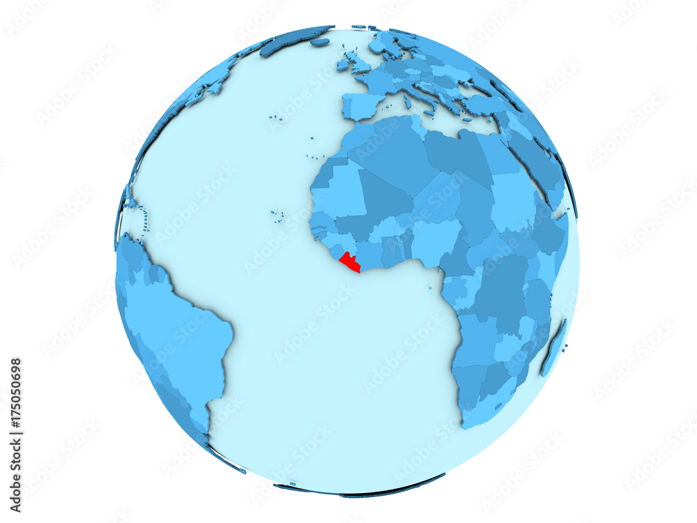 Obraz premium Liberia on blue globe isolated