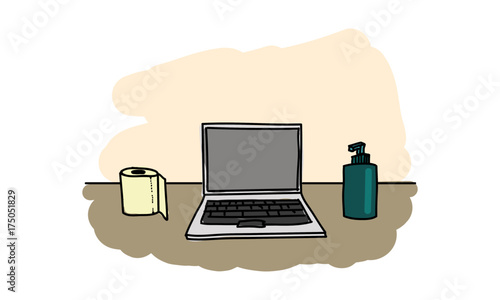 Laptop with lotion and toilet paper funny post for social media