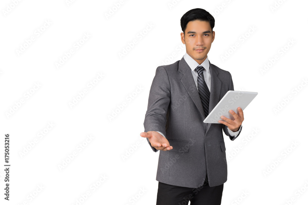 businessman working with tablet on white background