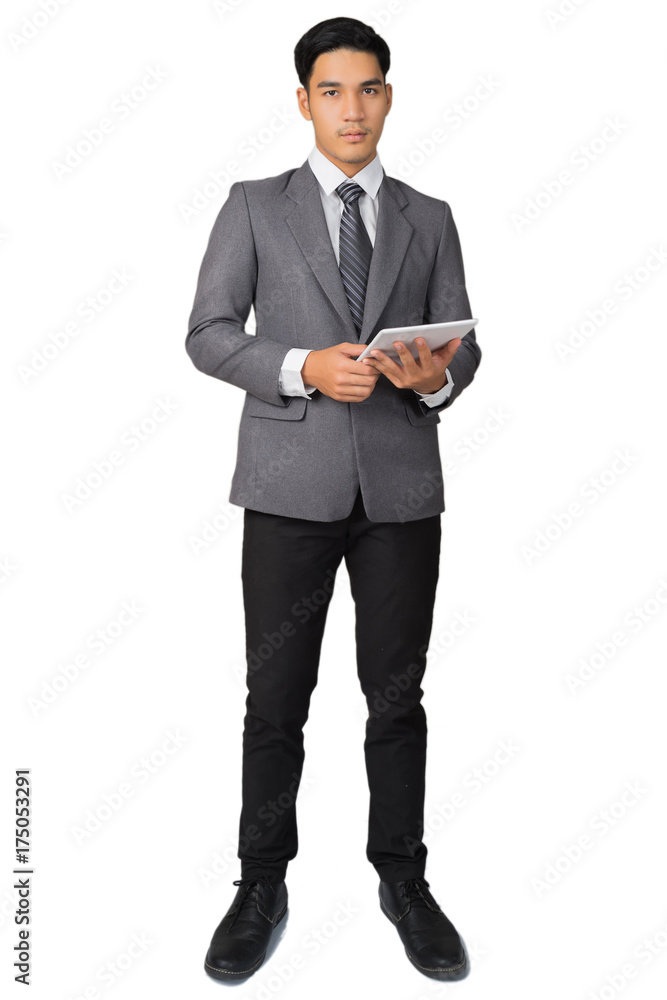 businessman working with tablet on white background businessman working with tablet on white background