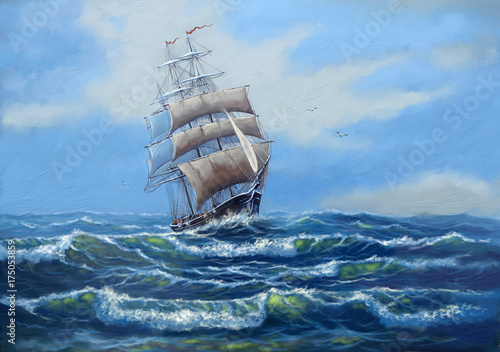 Ship, sea oil paintings landscape, art