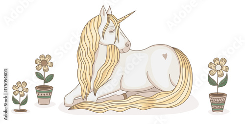 sleeping unicorn and flowers