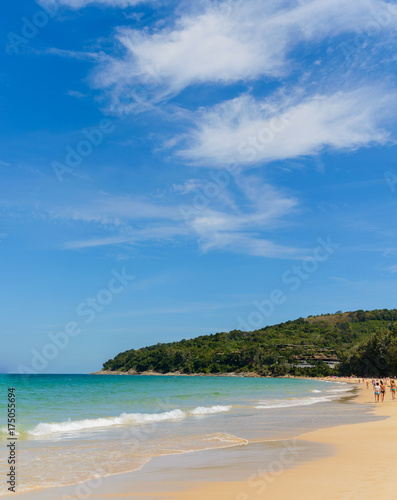 Blue sky and calm sea on Naithon Noi beach in Phuket Thailand