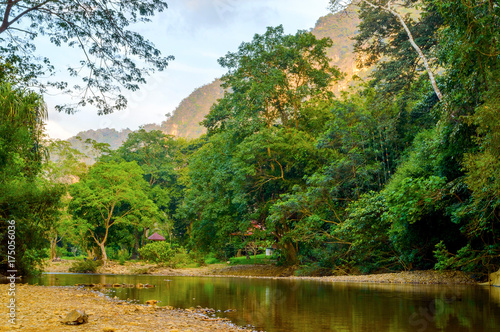 Mountain river in Khao Sok National Park in Thailand photo