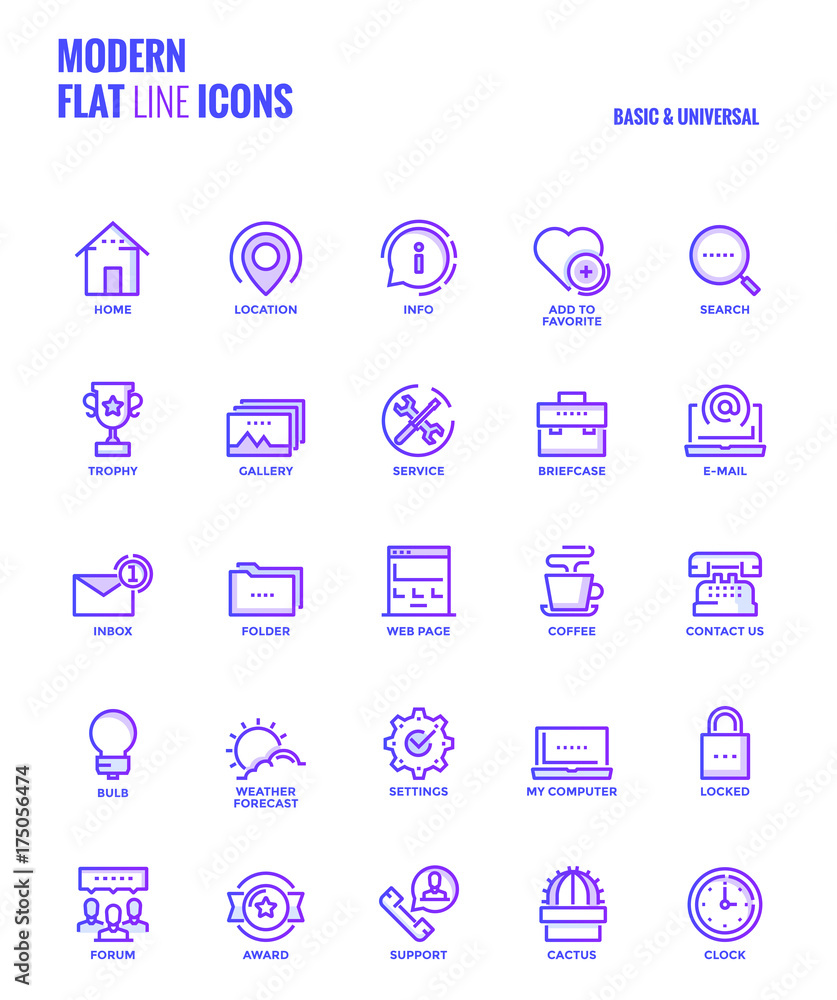 Flat line gradient icons design-Basic and Universal Flat line gradient icons design-Basic and Universal