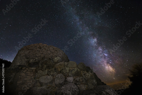A night view of milkyway over Nuraghe La Prisgiona