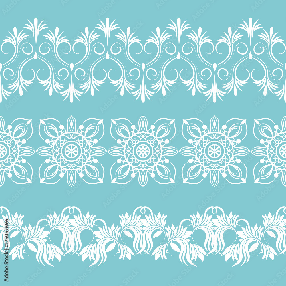  set white laces. seamless pattern, vector border.