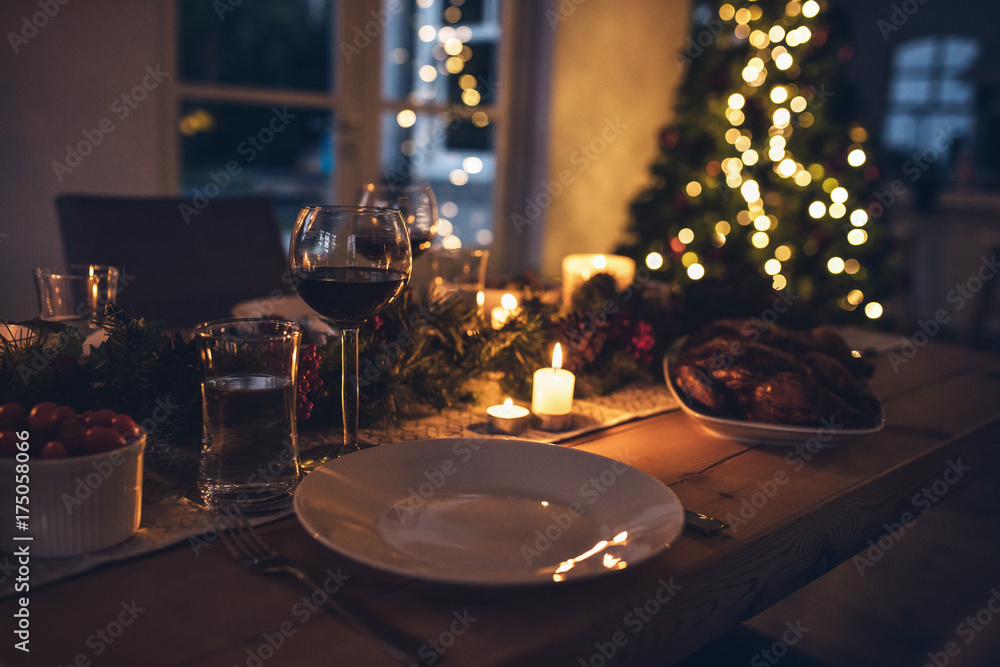 Festive christmas table place setting at home Festive christmas table place setting at home