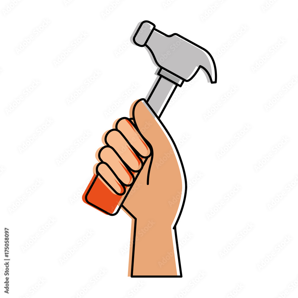 hand worker with hammer tool isolated icon