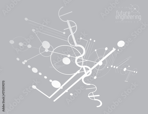 Wallpaper Mural Technical plan, abstract engineering draft for use in graphic and web design. Vector drawing of industrial system created with lines and circles. Torontodigital.ca