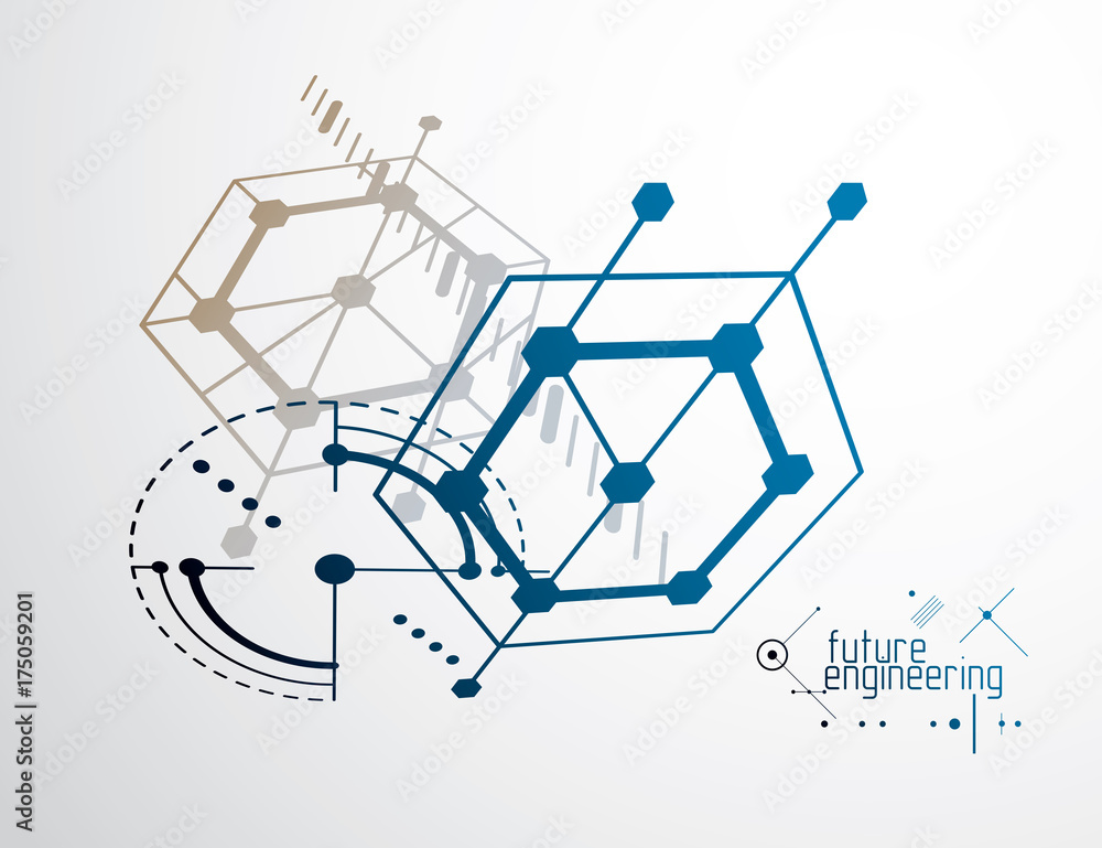 Engineering technology vector wallpaper made with hexagons, circles and lines. Technical drawing abstract background. Engineering technology vector wallpaper made with hexagons, circles and lines. Technical drawing abstract background.