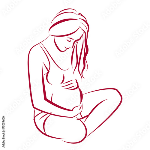 Pregnant woman elegant body silhouette, sketchy vector illustration. Love and gentle feeling concept. Mother Day.