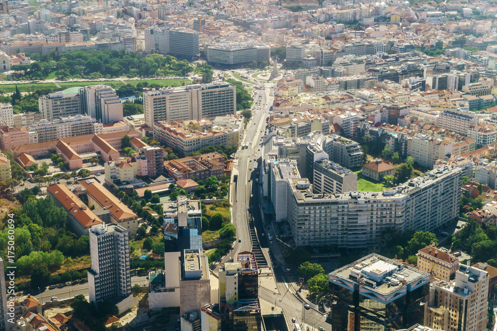 Aerial Airplane View Of Lisbon City In Portugal
