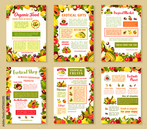 Vector posters set of tropical exotic fruits