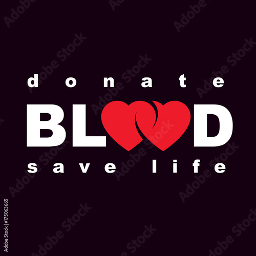 Volunteer donorship, healthcare and medical treatment conceptual logo composed with red heart shape and blood drops.