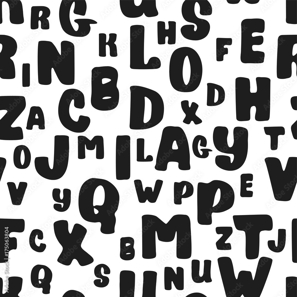 Hand drawn black and white alphabet letters seamless pattern. Ink sketch texture and background. Hand drawn black and white alphabet letters seamless pattern. Ink sketch texture and background.