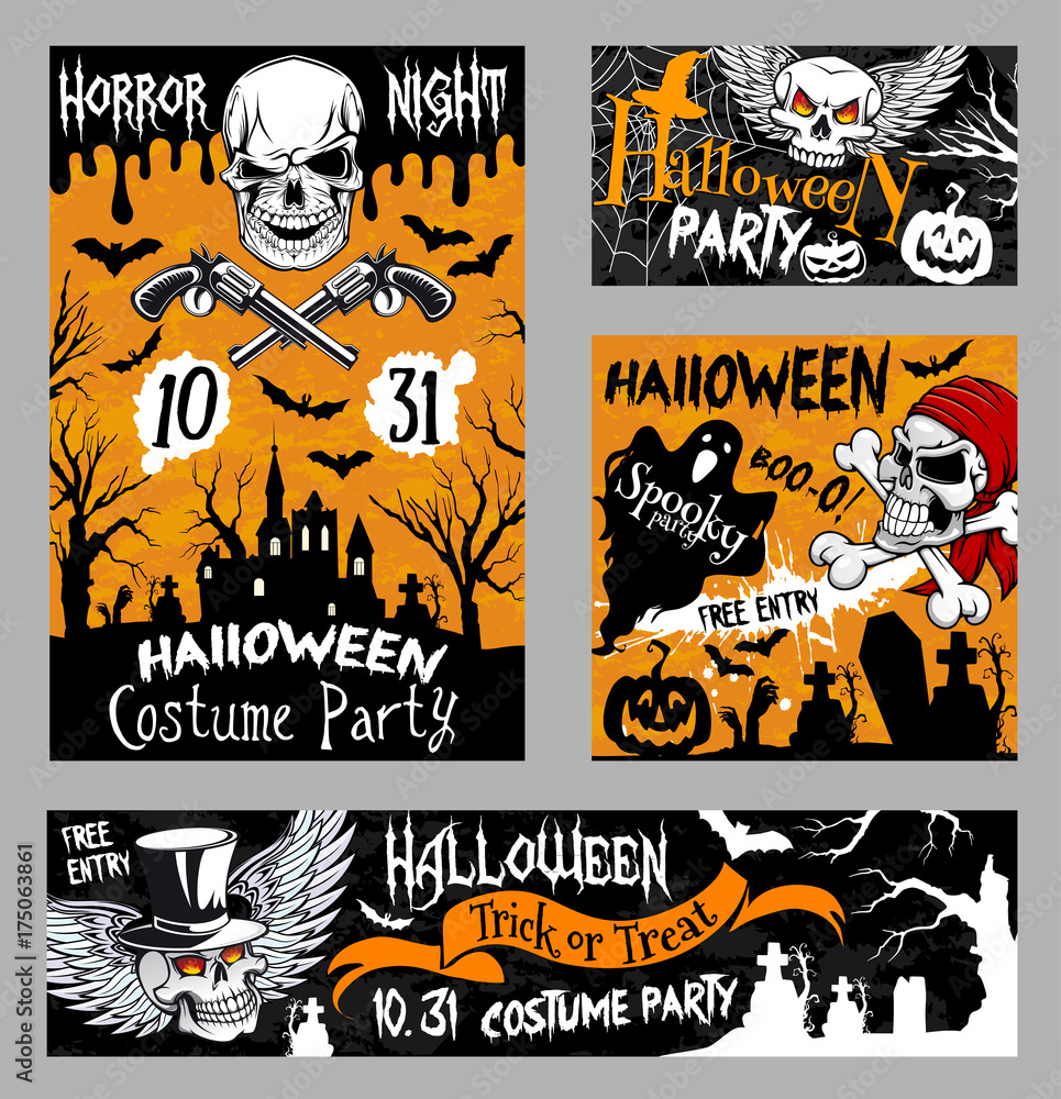 Halloween horror skull poster, night party design