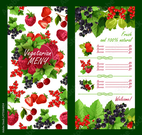 Vector price list for fresh garden berries market