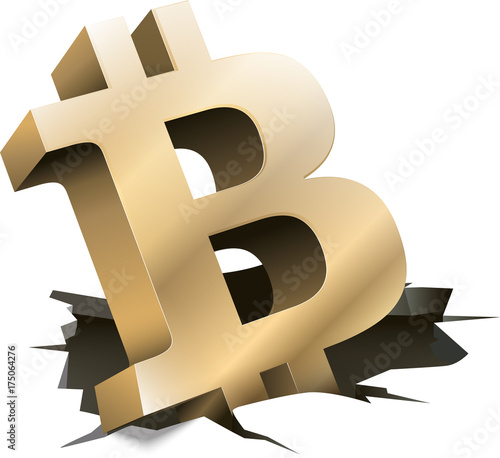 Grafik goldenes Bitcoin-Symbol Einbruch in Loch