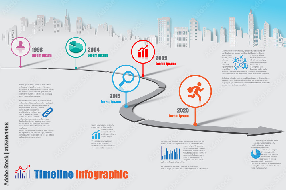 Business road map timeline infographic city designed for abstract ...