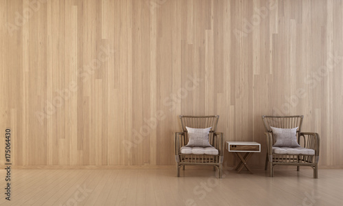 The interior design of minimal lounge wooden chaies living room and wood wall texture / 3d rendering new scene  photo