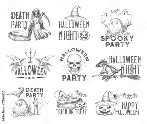 Halloween holiday night party sketch icon