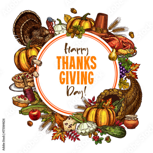 Happy Thanksgiving day vector sketch poster