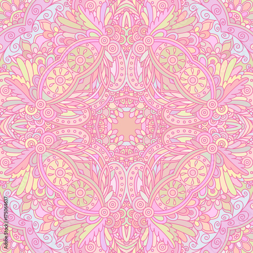 Vector pink decorative seamless pattern for decorating greeting cards, coloring books, art therapy, anti stress, print for t-shirt and textile.