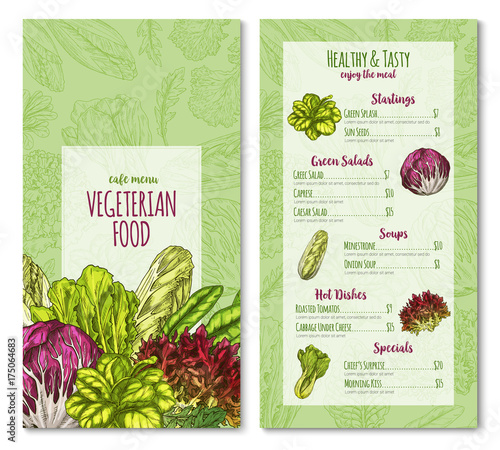 Vector vegetairan cafe menu sketch salad vegetables