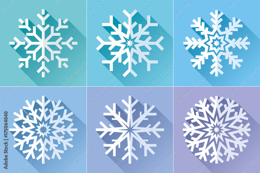 Snowflake icon set in flat style. Сold colors background. Ice crystals. Vector winter design element for you Christmas and New Year's projects Snowflake icon set in flat style. Сold colors background. Ice crystals. Vector winter design element for you Christmas and New Year's projects