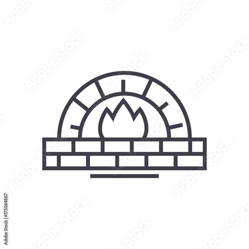 stone oven vector line icon, sign, illustration on white background, editable strokes