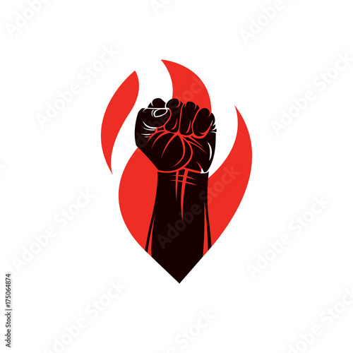 Muscular clenched fist of strong man vector illustration. Martial arts championship abstract symbol.