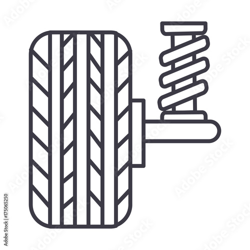 suspension, car, auto  vector line icon, sign, illustration on white background, editable strokes