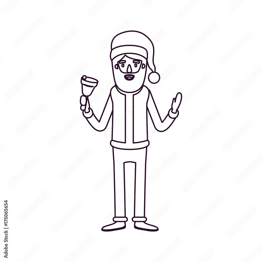 santa claus caricature full body holding a bell with hat and costume silhouette on white background santa claus caricature full body holding a bell with hat and costume silhouette on white background