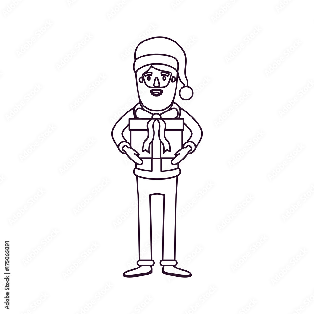 santa claus caricature full body with gift box hat and costume silhouette on white background santa claus caricature full body with gift box hat and costume silhouette on white background