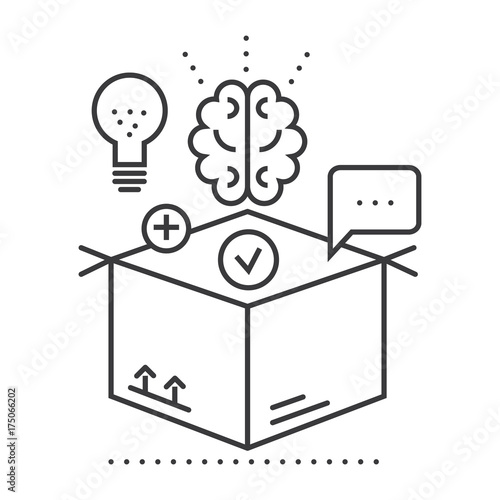 thinking outside box,idea management vector line icon, sign, illustration on white background, editable strokes