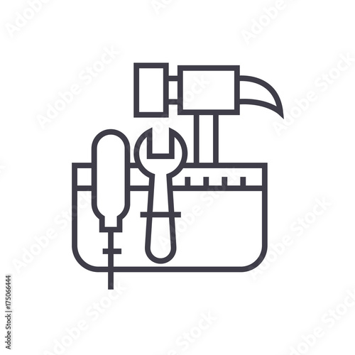 tool belt,hammer screw vector line icon, sign, illustration on white background, editable strokes
